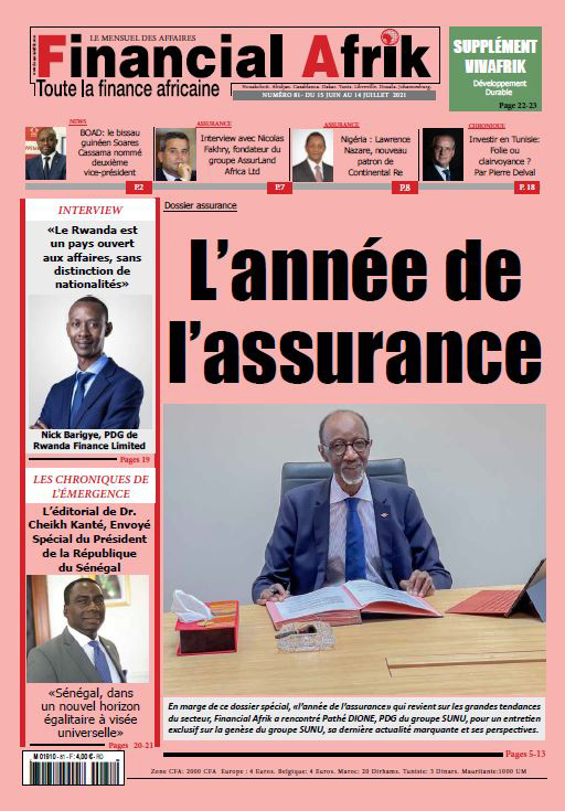 Mr Pathé DIONE, CEO of the SUNU Group, on the front page of issue 81 of Financial Afrik magazine